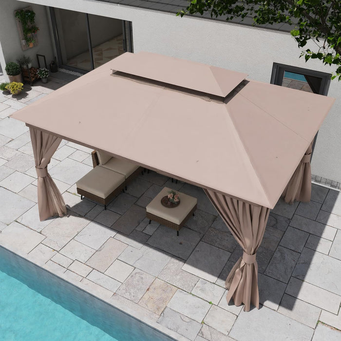 Patio Gazebo 10'X13', Outdoor Heavy Duty Party Tent Shelter with Double Roofs, Mosquito Nettings and Privacy Screens for Backyard, Garden, Lawn, Khaki