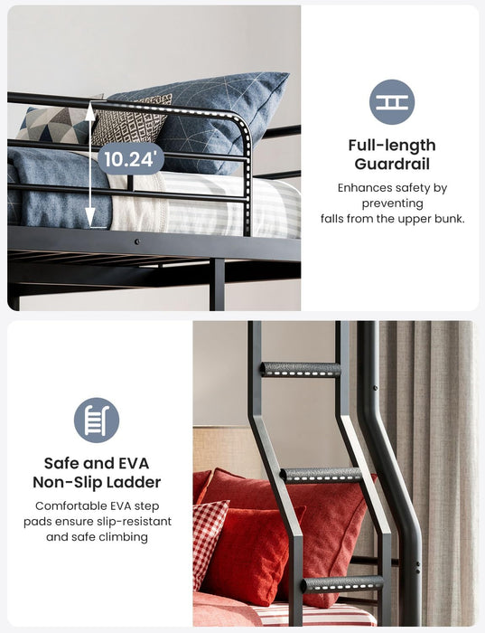FullXL QueenSize BunkBed Trundle HeavyDuty NoBoxSpring Black