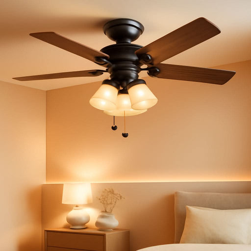 Ceiling Fans Glen Alden, 52 Inch Classic Flush Mount Indoor LED Ceiling Fan with Light, Pull Chain, Quick-2-Hang Dual Finish Blades, Reversible Motor - 50183 (Oil Rubbed Bronze)