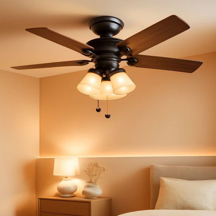 Ceiling Fans Glen Alden, 52 Inch Classic Flush Mount Indoor LED Ceiling Fan with Light, Pull Chain, Quick-2-Hang Dual Finish Blades, Reversible Motor - 50183 (Oil Rubbed Bronze)