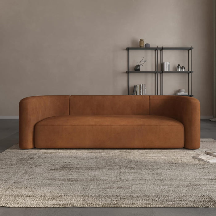 Luxury Modern Tight Curved Back Velvet Sofa, Minimalist Style Comfy Couch for Living Room Apartment, 3 Seater, Tangerine