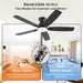 52 Inch Brown Modern Ceiling Fans with Lights, Low Profile Ceiling Fan with Remote/App Control, DC Reversible Motor, Dimmable LED Ceiling Fans for Bedroom,Indoor/Outdoor