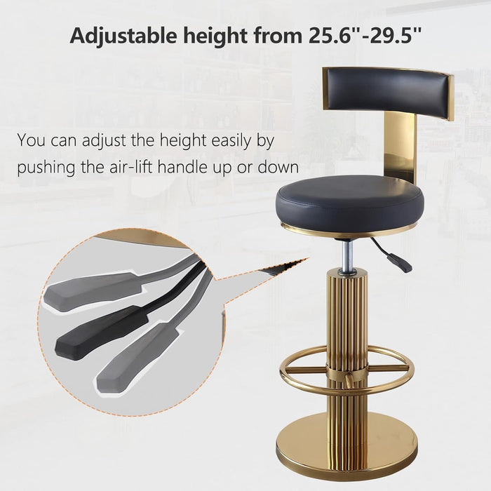 Swivel Bar Stools with Backrest, Modern Adjustable Height Counter Stool with Metal Legs and Comfortable Cushion, Black and Gold Bar Chair for Kitchen Island Counter (Black)