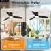 Modern 42 Inch Ceiling Fans with Lights and Remote for Bedroom Office, Flush Mount, 18W 6CCT Dimmable, Dual Color 3 Blades 6 Speed Reversible Quiet DC Motor, Black/Wood Grain
