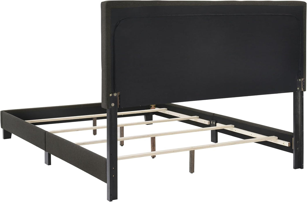 Home Furnishings - Mapes - Wood - Upholstered Panel Bed with Tufted Headboard, Low Frame and Transitional Style - Bedroom - Queen Size - Charcoal - 305746Q