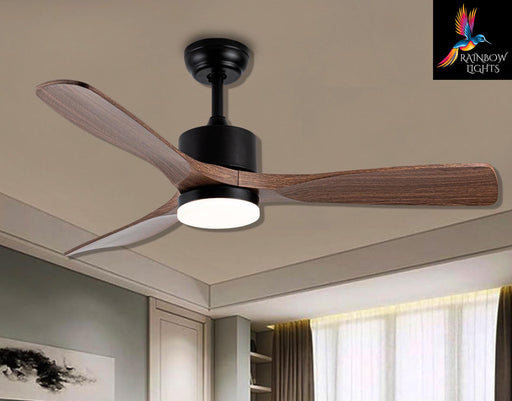 Brown Color Ceiling Fan with a Diameter of 48" | Rustic Ceiling Fan with Cage | Ceiling Fan with Wooden Blades | Ceiling Fan with Light