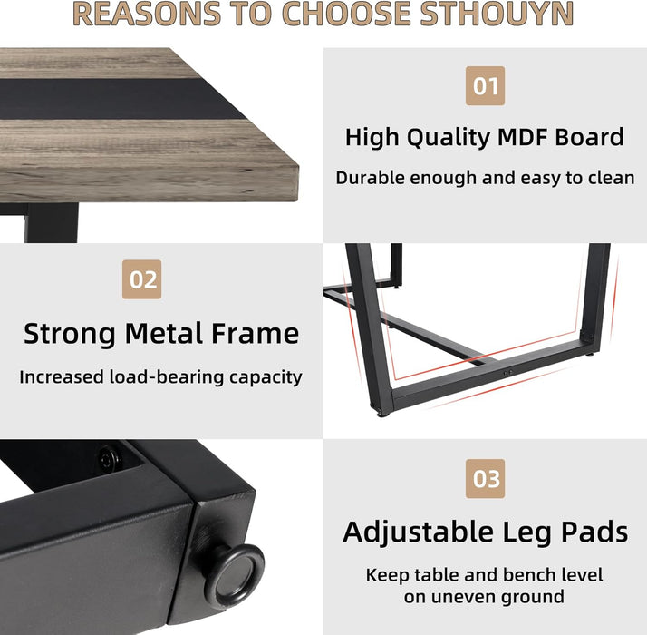 71" 6Ft Large Dinner Table for 6 8 Seat Dining Room Table, Rectangular Farmhouse Modern Kitchen Long Black & Grey Industrial Conference (Grey)