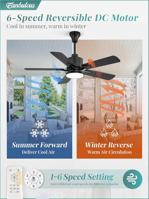 42" Outdoor Ceiling Fan with Light for Patios, IP65 Waterproof Gazebo Fan, Plug in Ceiling Fan with Remote, 3CCT 6-Speed Black Ceiling Fan with Hanging Hook for Porch, Pergola,Canopy