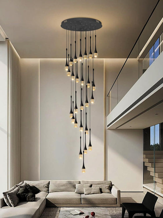 H138''Modern Crystal Chandelier for High Ceiling,Large Spiral Crystal Chandeliers,Luxury Raindrop Foyer Chandeliers,Hanging Pendants Lighting for Entryway, Staircase,Hallways,Living Room