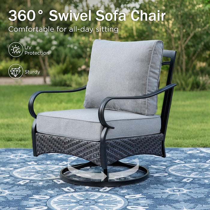 Outdoor Modern Patio Furniture Set, Upgraded Wicker&Metal Patio Furniture Conversation Set with Waterproof Thick Cushions for Porch, Poolside, Deck, and Yard (4 Pieces,Grey)