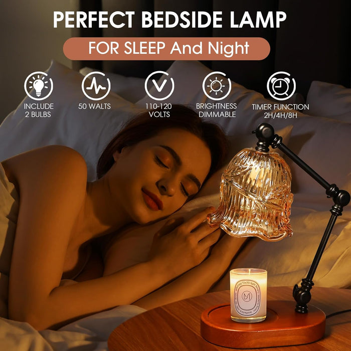 Candle Warmer Lamp, Dimmable Candle Lamp Warmer with Flexible Arm for Customizable Angles, Timer, Bedroom Living Room Home Decor Wax Melt Warmer, Gifts for Mom, with 2 Bulbs