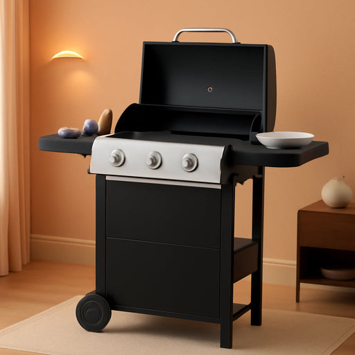 Stainless Steel 3-Burner Gas Grill, 25650 BTU Outdoor BBQ Grill with Side Table, 338 Sq.In Cooking Area, Perfect for Patio, Deck & Family Barbecues