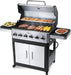 6 Burner Propane Gas Grill, 60,000 BTU Outdoor BBQ Grill with Cast Iron Cooking Grates, Stainless Steel Warming Rack, Built-In Thermometer, Electronic Ignition, Side Shelves, Storage Cabinet