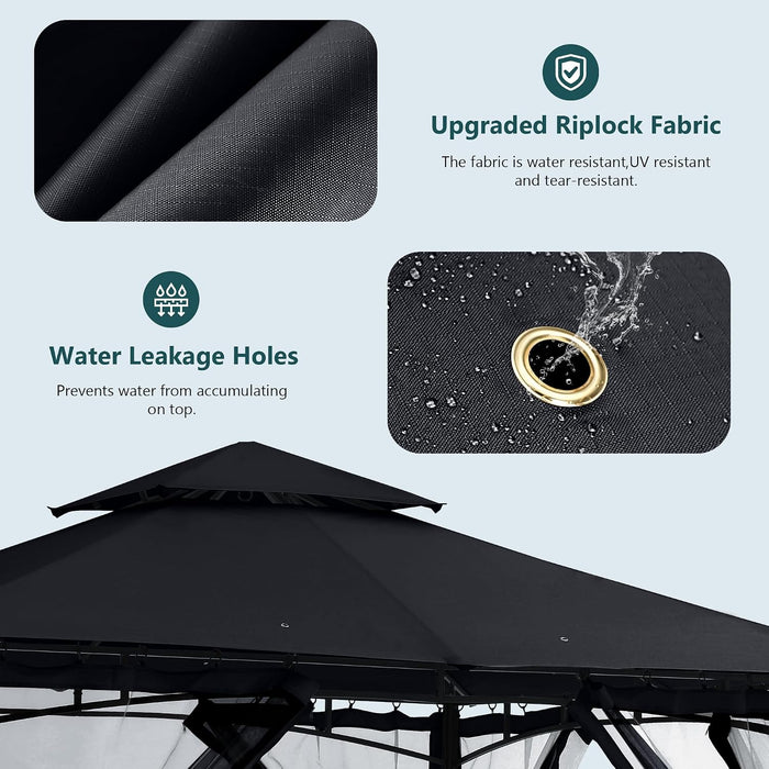 Outdoor Garden Gazebo for Patios with Stable Steel Frame and Netting Walls (10X12,Black)