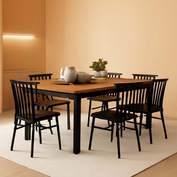 Dining Table for 6 Acacia Wood Indoor Outdoor Home Kitchen Table with Iron Legs Large Rectangular Patio Table for Deck, Sunroom