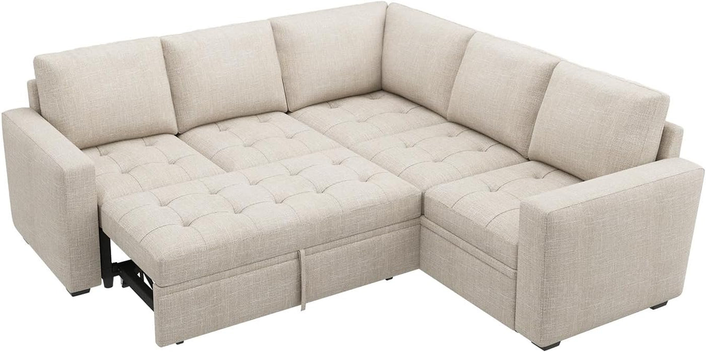 Beige Modular Sleeper Sectional Sofa With StorageBin