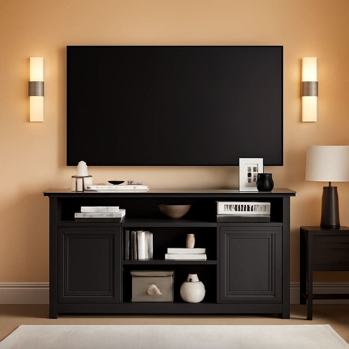 Farmhouse TV Stand for Living Room, Large Black Entertainment Center with Storage, TV Console for Bedroom, TV Stand with Sliding Barn Door Television Stands for 80 Inch TV, 38 Inch Tall Media Cabinet