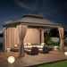 10 Ft. X 12 Ft. Hardtop Gazebo with Aluminum Frame, Galvanized Steel Double Roof Gazebo with Nettings and Curtains