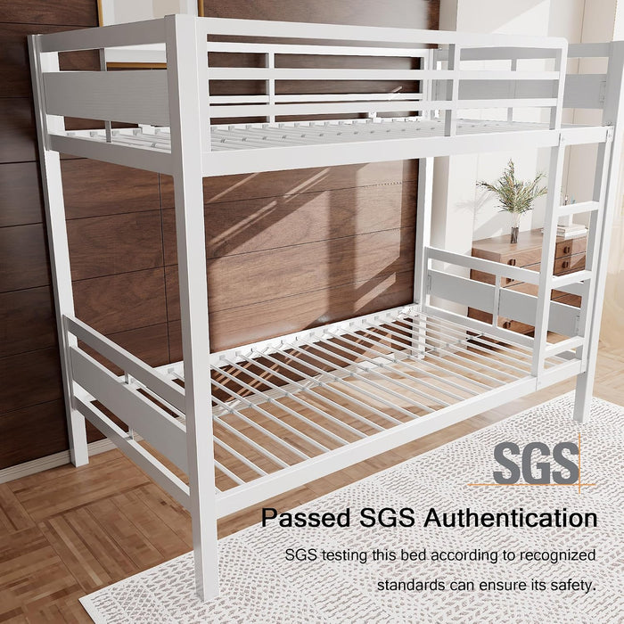Heavy Duty Metal Bunk Bed TwinOverTwin WhiteUnderbedStorage