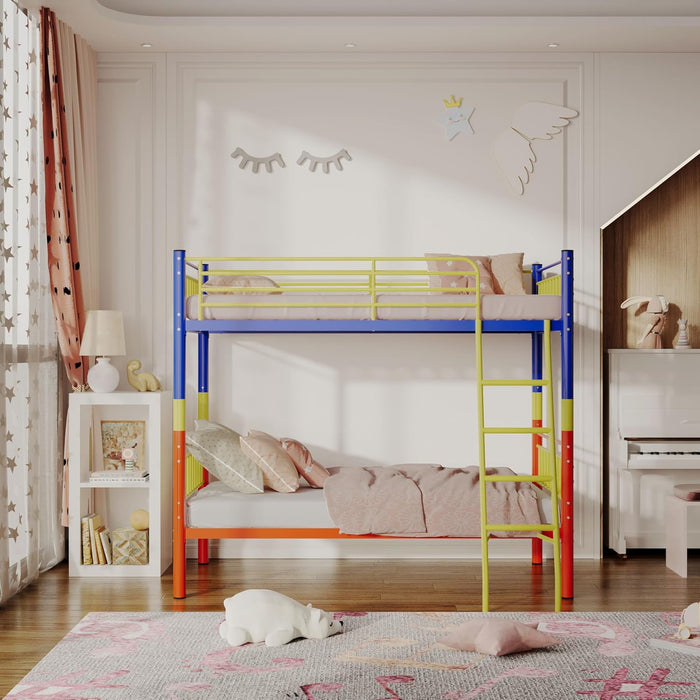 Metal Bunk Bed Twin over Twin,Twin over Full Bunk Bed,Bunk Bed Full over Full,Twin Bunk Beds for Kids with Safety Guardrail and Convertible Bunk Bed Design,Steel Bed for School, Bedroom