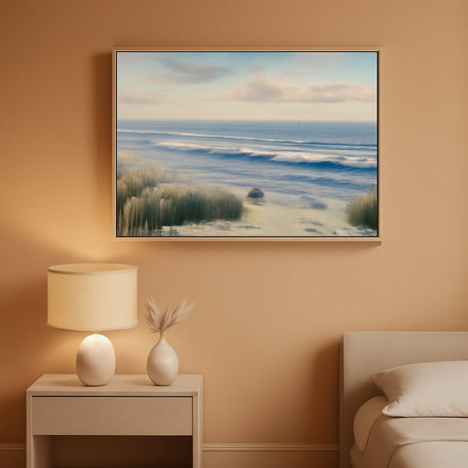Framed Coastal Beach Blue Canvas Wall Art, Ocean Landscape Prints Paintings, Large Nature Pictures Wall Decor for Bedroom, Dining Room, Bathroom, Office, Kitchen, Farmhouse Living Room, 24X36 In