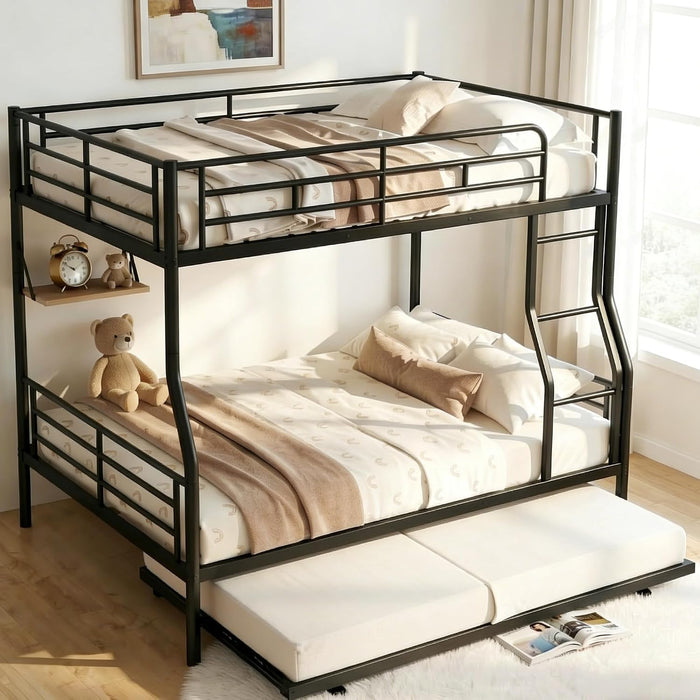 FullXL QueenSize BunkBed Trundle HeavyDuty NoBoxSpring Black