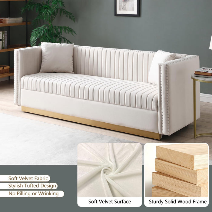 Velvet Sofa Set Luxury Couch Set Living Room Couches and Loveseat Sets Modern Sofa Couch Set L Shaped Couches with Gold Metal Legs and Nailhead for Living Room, Apartment and Office