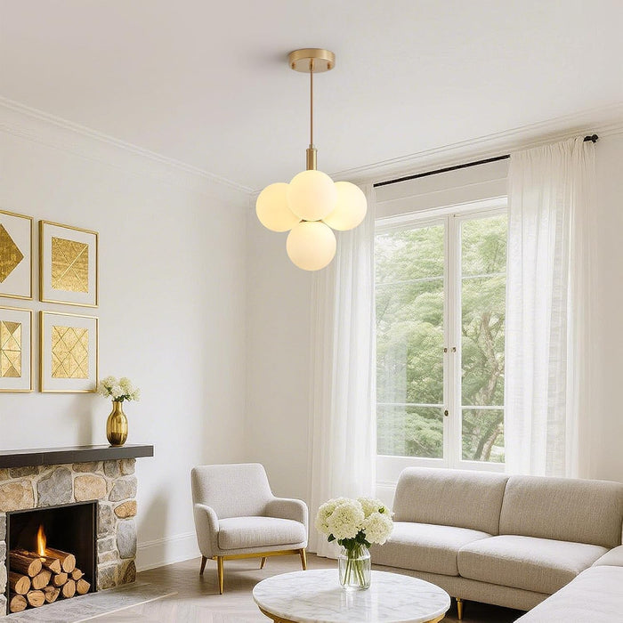 Glass Globe Chandeliers, 4-Light Gold Dining Room Light Fixture, 11In Milk Glass Pendant Lights Kitchen Island Modern Chandeliers for Dining Room Kitchen Living Room Bedroom Hallway Entryway Foyer