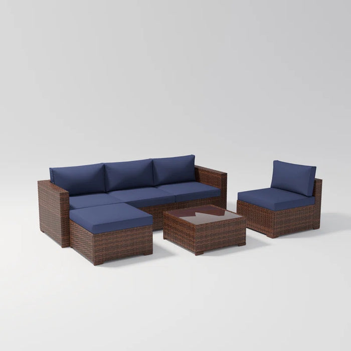 Eudy 6 Piece Rattan Sectional Seating Group with Cushions