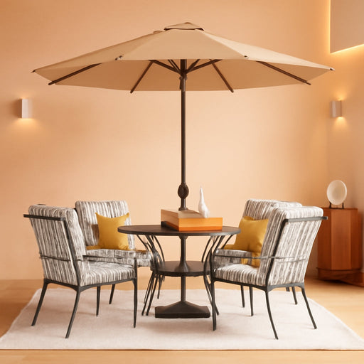 10FT Patio Umbrella with Base, Outdoor Umbrellas with Base Included, 8 Sturdy Ribs, Waterproof Fade Resistant POLYESTER DTY Canopy for Deck, Lawn, Garden, Backyard & Pool, Tan