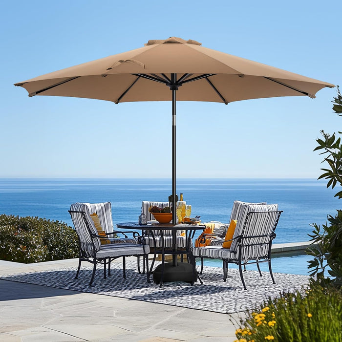 10FT Patio Umbrella with Base, Outdoor Umbrellas with Base Included, 8 Sturdy Ribs, Waterproof Fade Resistant POLYESTER DTY Canopy for Deck, Lawn, Garden, Backyard & Pool, Tan