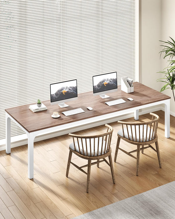 Two Person Desk, 78.7 Inches Extra Long Computer Desk, Wooden Large Office Desks with Strong Metal Legs, Double Desk for 2 People, Writing Study Table for Home Office, Oak & White