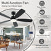 52 Inch Ceiling Fans with Lights, Black Ceiling Fan and Remote/App Control, 2 Downrods, DC Reversible, Noiseless, Dimmable, 5 Dual-Sided Blades Modern Ceiling Fan for Indoor/Outdoor Use