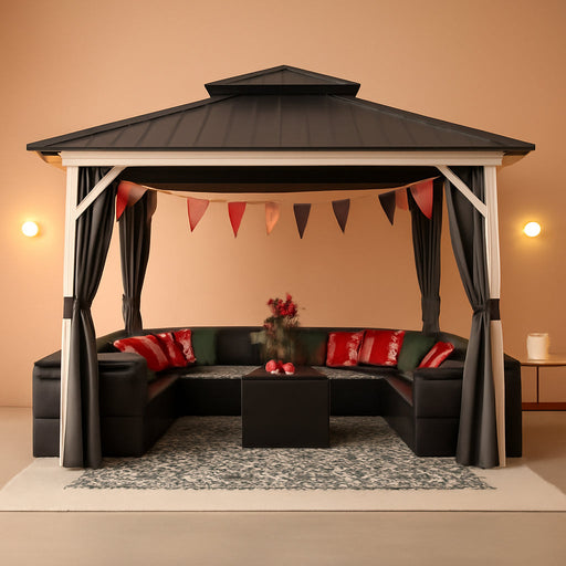 12x14 White Aluminum Frame Hardtop Gazebo Curtains