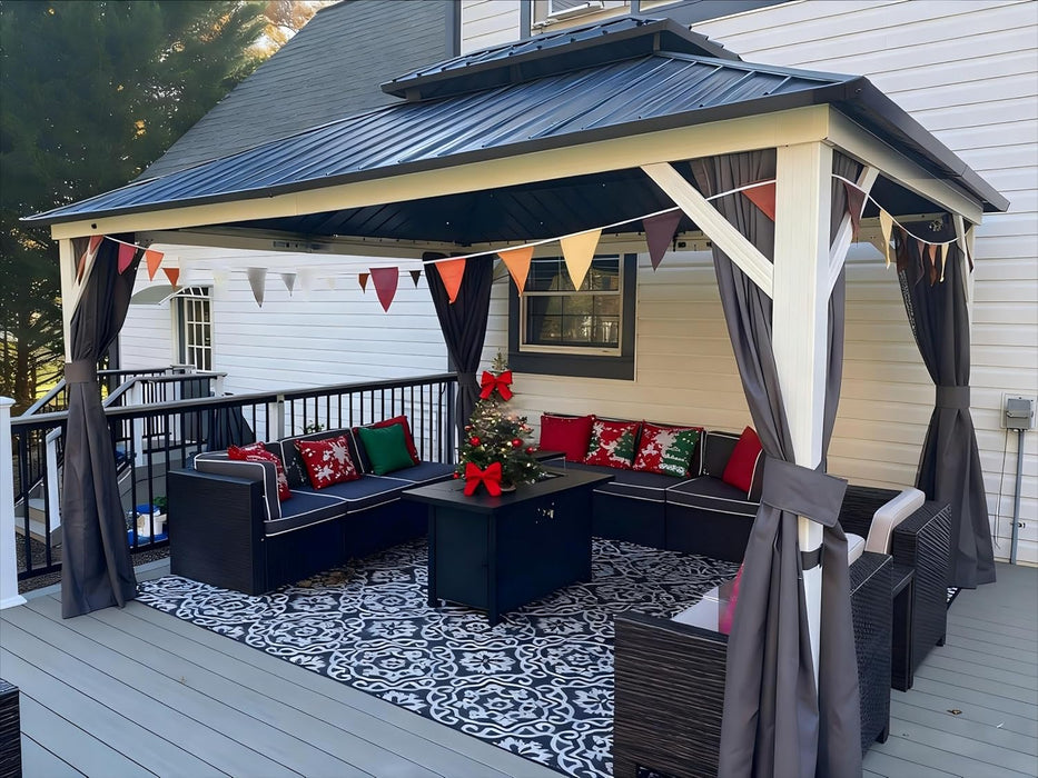 12x14 White Aluminum Frame Hardtop Gazebo Curtains