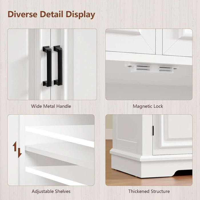 59" Buffet Cabinet with Storage, Sideboard Cabinet with 2 Adjustable Shelves & 3 Drawers, Coffee Bar Cabinet with 4 Doors for Living Room, White
