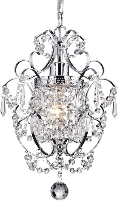 Amorette Mini Chandelier Chrome Crystal Chandeliers, 1 Light Modern Elegant Glam Ceiling Light Fixture Chrome, Adjustable Hanging Lighting for Closet, Bedroom, Girls Room, Kitchen Island