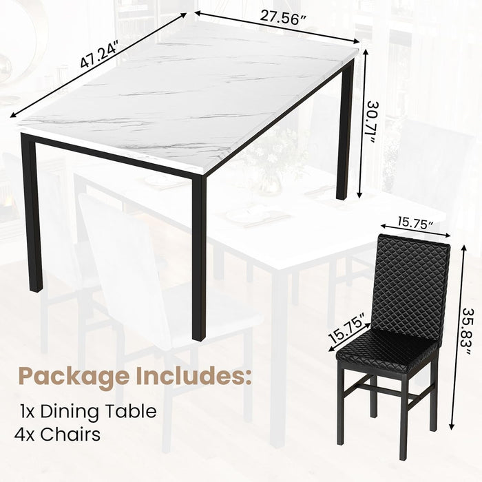 Extravagant Faux Marble Dining Table Set WhiteBlack