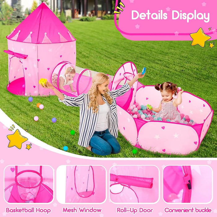 3Pc Kids Play Tent for Girls with Ball Pit, Crawl Tunnel, Princess Tents for Toddlers, Baby Space World Playhouse Toys, Boys Indoor& Outdoor Play House, Perfect Kid’S Gifts