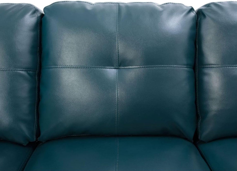 L-Shaped 3-Piece Semi PU Synthetic Leather Sofa with Storage Ottoman Set, Sectional Couch Sofa Set for Living Room, Office, Small Space, Peacock Blue