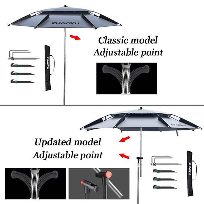 Fishing Umbrella with 360° Adjustment Summer Sun Protection Double Layer Shading Large Umbrella Anti-Uv Outdoor Parasol 2-2.6M