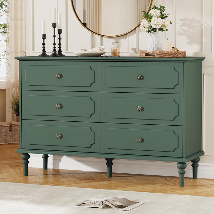 Dresser for Bedroom with 6 Drawers, 47" Vintage Chest of Drawers