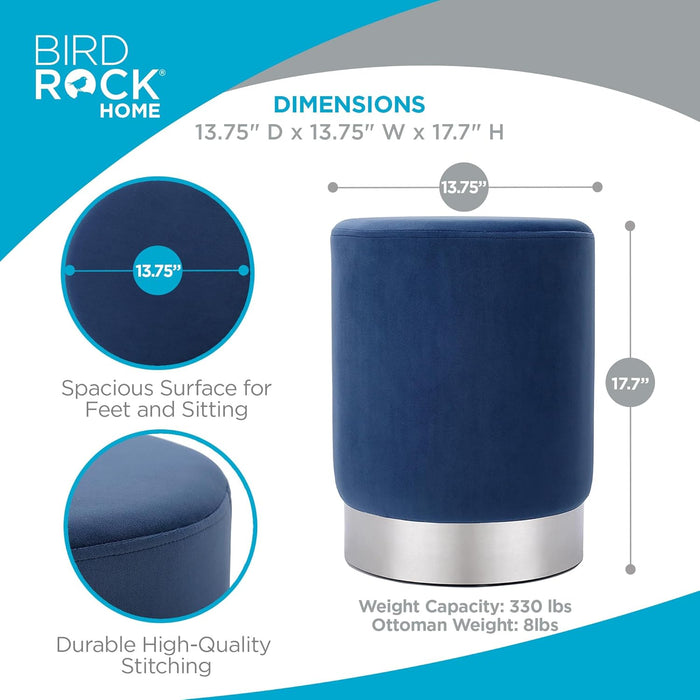 round Ottoman Foot Stool – Soft Padded Modern Stool Design – Ideal for Living Room, Bedroom – Compact Footrest, Vanity Chair, Small Furniture – Foam Seating, Decorative Accent (Blue)