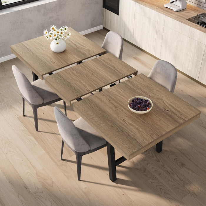 63-83" Extendable Dining Table, Industrial Rectangular Dining Room Table for 6-8 People, Expandable Kitchen Table with Heavy Duty Metal Frame for Dining Room, Kitchen & Parties, Rustic Pear