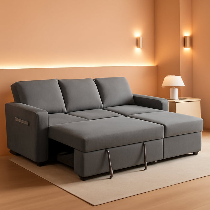 81 Inch CorduroyVelvet GreyTone Sleeper Sofa Pullout