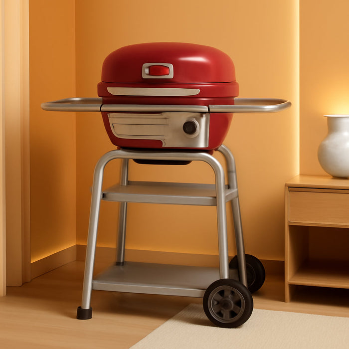 3-In-1 Dual Fuel Outdoor Bistro Pro Electric Grill & Griddle + Charcoal Mode BBQ, Red - 25302146