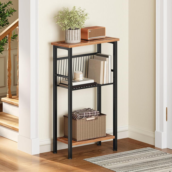 15.7" Narrow Console Table for Small Space, Set of 2 Entryway Table with Adjustable Shelf, behind Couch Table, Sofa Table, for Entryway, Hallway, Livingroom, Rustic Brown and Black BF41XGP201