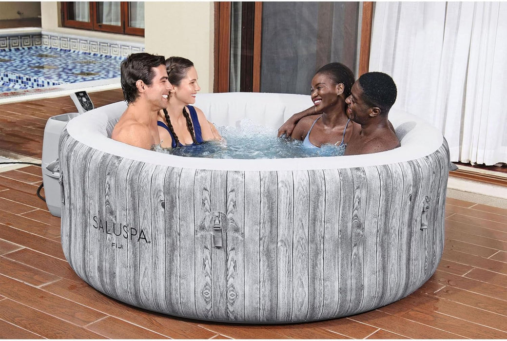 Saluspa Fiji Airjet 2 to 4 Person Inflatable Hot Tub round Portable Outdoor Spa with 120 Soothing Airjets and Cover, Gray