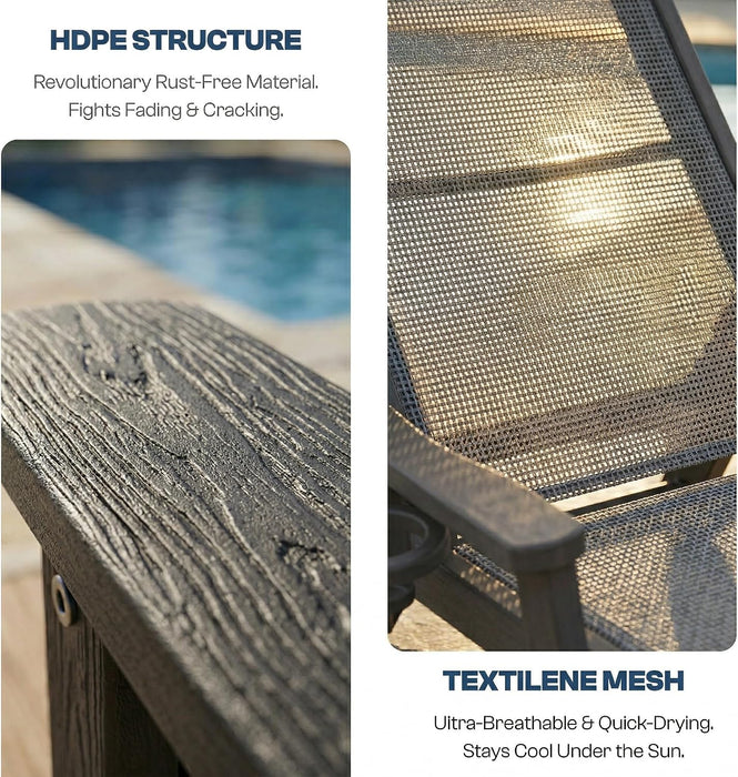Outdoor HDPE Chaise Lounge Chairs Set of 4, Textilene Pool Loungers