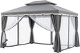 10X13 FT Gazebo with Mosquito Netting, Metal Frame Canopy Shelter, Gray | Double Soft Roofs Backyard, Garden, Deck, Patio, Party Events Mesh Netting and Privacy Screen Sun-Proof and Water-Proof